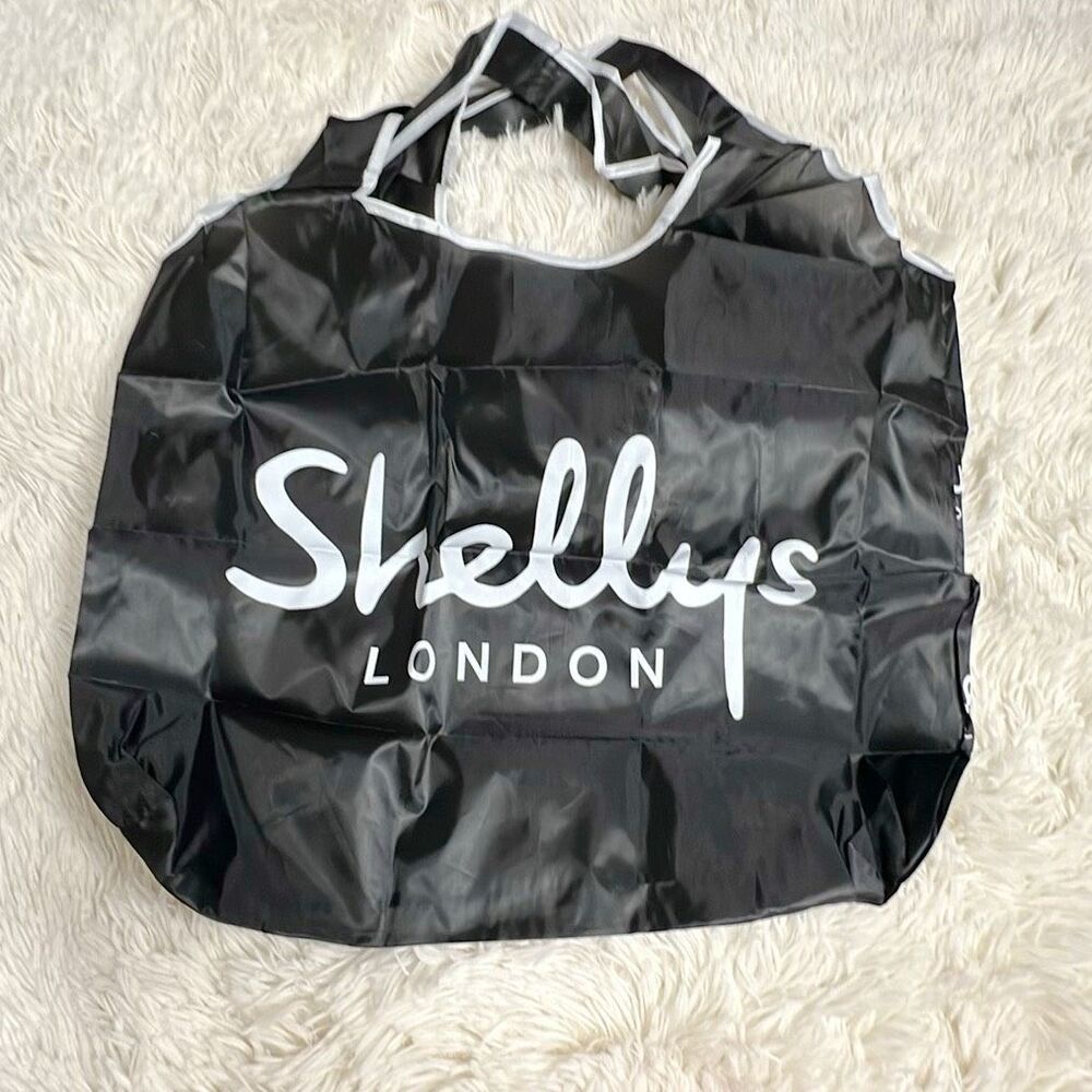 Shelly’s London Reusable Logo Tote Bag Black Packable New